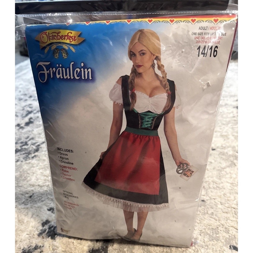 Oktoberfest Fraulein Womens Costume Dress Halloween One Size Fits Up 14/16 New